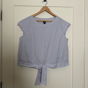 Patagonia Seersucker Top XL Purple Striped Tie Front Short Sleeve Organic Cotton